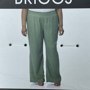 Briggs New York Olive Green Wide-Leg Linen Blend Pants